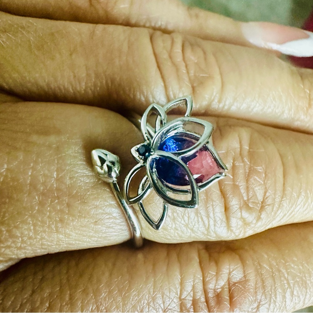 Pandora Silver and Blue Butterfly Ring with Iridescent Wings